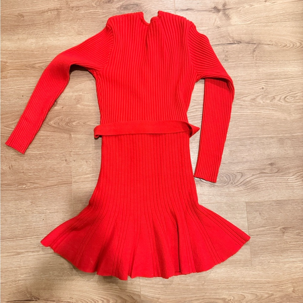 Red Ribbed Knit Dress - Picture 3 of 3